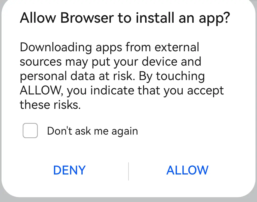 Allow this source: Android asks once, for the browser rather than for LaariAlert.