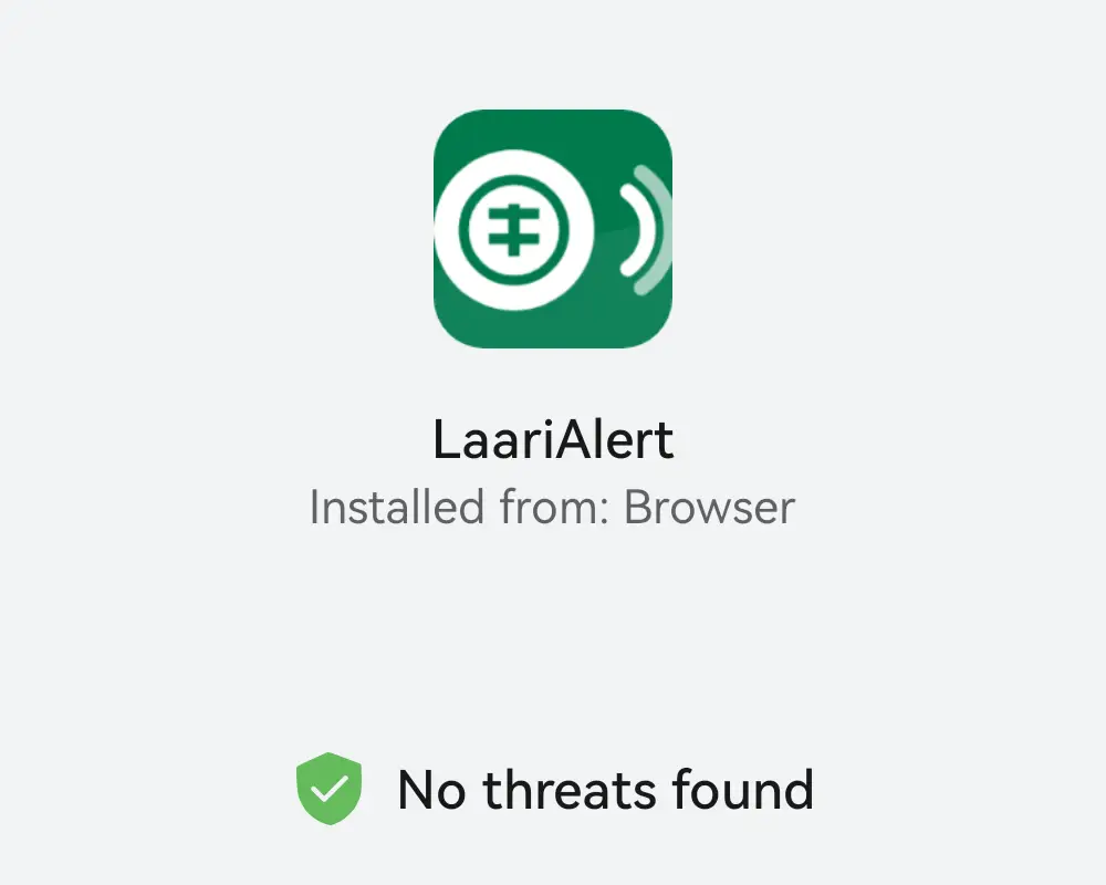 The installer's check: A Huawei scans it and reports no threats. A phone with Google Play shows a Play Protect warning at this point instead.
